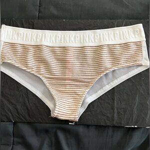New Victoria’s Secret PINK White Gold Wide Logo Band Cheekster Panties Medium M